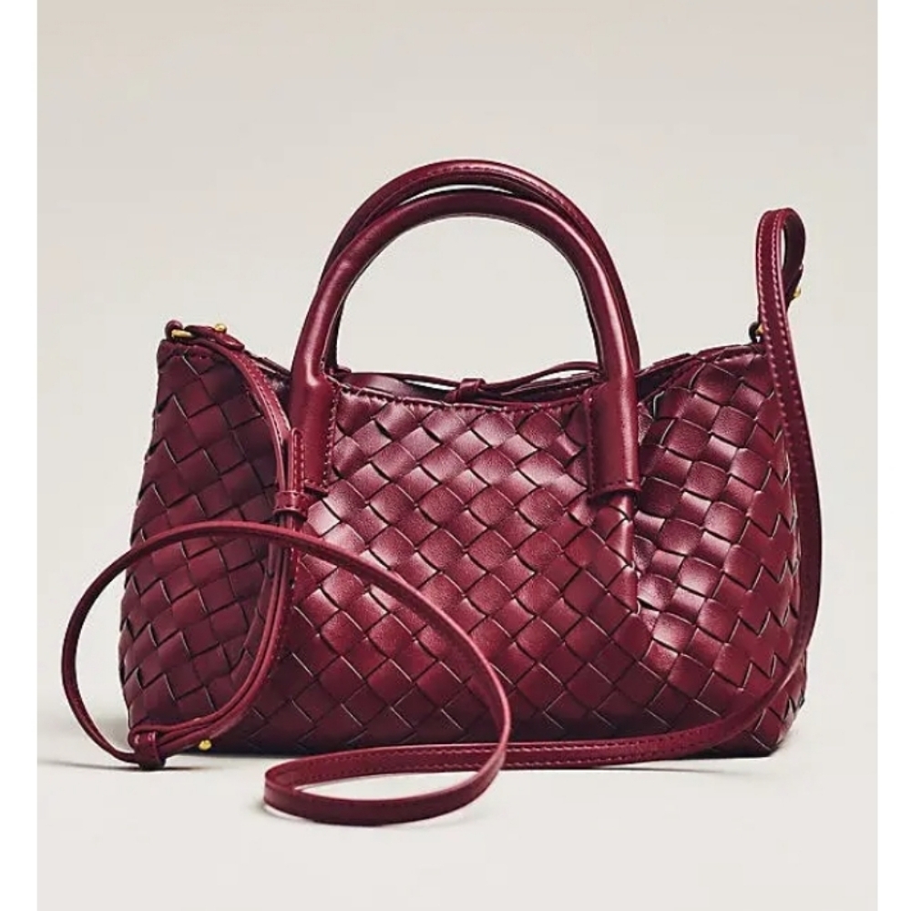 Anthropologie Woven Tote With Wallet - Wine Burgundy